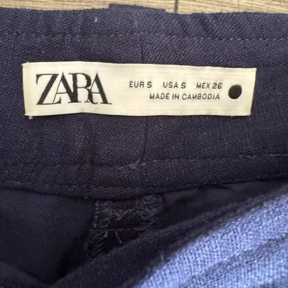 Zara High Waisted Boho ChiNavy Blue Embroidered Pants Culottes Cottagecore Sz S
